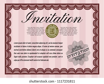 Red Invitation. Complex background. Vector illustration. Money design. 