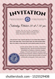 Red Invitation. With complex linear background. Vector illustration. Money style design. 
