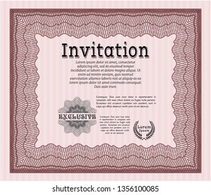 Red Invitation. Cordial design. With guilloche pattern and background. Vector illustration. 