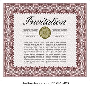 Red Invitation. Customizable, Easy to edit and change colors. With guilloche pattern. Good design. 