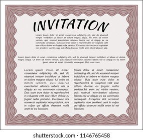 Red Invitation. Customizable, Easy to edit and change colors. With complex linear background. Retro design. 