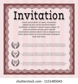 Red Invitation. Customizable, Easy to edit and change colors. With guilloche pattern and background. Retro design. 