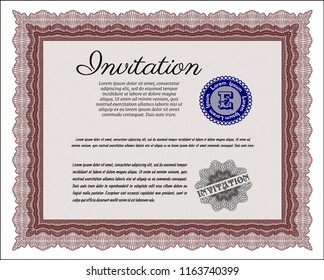 Red Invitation. Customizable, Easy to edit and change colors. Complex background. Retro design. 