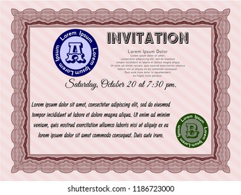 Red Invitation. Customizable, Easy to edit and change colors. With guilloche pattern and background. Perfect design. 