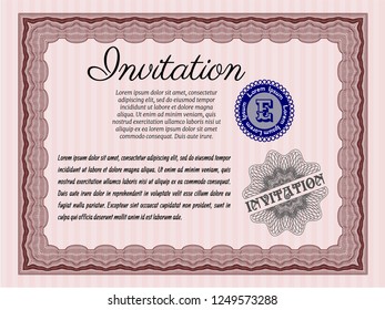Red Invitation. Customizable, Easy to edit and change colors. With great quality guilloche pattern. Retro design. 