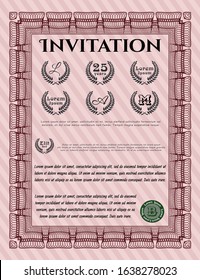 Red Invitation. Customizable, Easy to edit and change colors. With great quality guilloche pattern. Cordial design. 