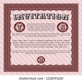 Red Invitation. Detailed. Complex background. Money Pattern. 