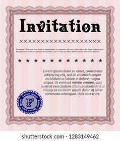 Red Invitation. Detailed. With complex linear background. Cordial design. 