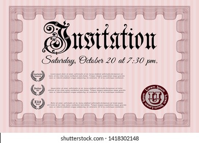 Red Invitation. Detailed. With complex linear background. Nice design. 