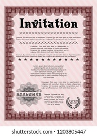 Red Invitation. Detailed. With great quality guilloche pattern. Money Pattern. 