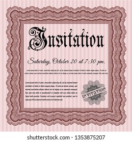 Red Invitation. Detailed. With great quality guilloche pattern. Good design. 