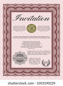 Red Invitation. Detailed. With guilloche pattern. Good design. 