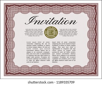 Red Invitation. Detailed. With guilloche pattern and background. Money Pattern design. 