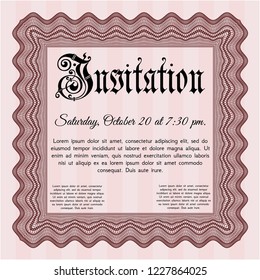 Red Invitation. Detailed. With linear background. Money Pattern. 