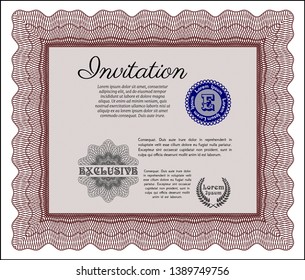 Red Invitation. Detailed. With linear background. Lovely design. 