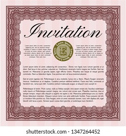 Red Invitation. Detailed. Printer friendly. Money Pattern. 