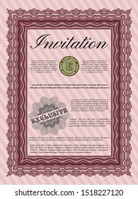 Red Invitation. Easy to print. Lovely design. Vector illustration. 