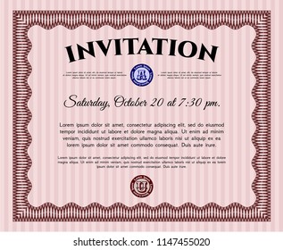 Red Invitation. Easy to print. Vector illustration. Money style design. 