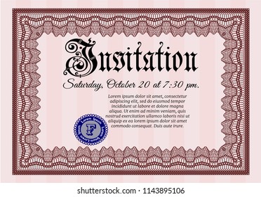 Red Invitation. Elegant design. Vector illustration. With quality background. 