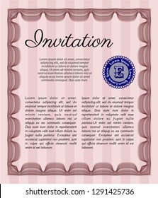 Red Invitation. Excellent design. Vector illustration. With guilloche pattern. 