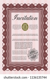 Red Invitation. Good design. With linear background. Detailed. 