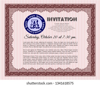 Red Invitation. With great quality guilloche pattern. Cordial design. Detailed. 