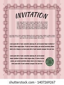 Red Invitation. With great quality guilloche pattern. Detailed. Money style design. 