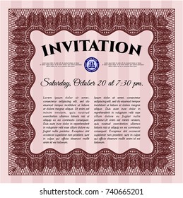 Red Invitation. With guilloche pattern. Artistry design. Vector illustration. 