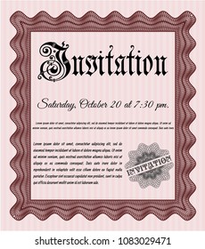  Red Invitation. With guilloche pattern and background. Lovely design. Vector illustration. 