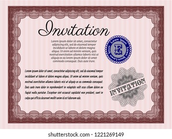 Red Invitation. With guilloche pattern and background. Vector illustration. Modern design. 