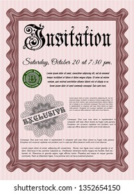 Red Invitation. With guilloche pattern and background. Detailed. Sophisticated design. 