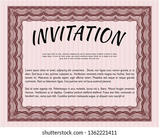 Red Invitation. With guilloche pattern and background. Elegant design. Vector illustration. 