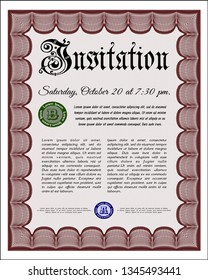Red Invitation. With guilloche pattern. Customizable, Easy to edit and change colors. Retro design. 