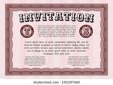 Red Invitation. With guilloche pattern. Excellent design. Customizable, Easy to edit and change colors. 