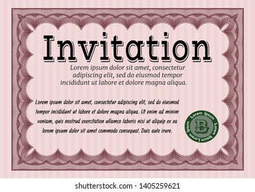 Red Invitation. With guilloche pattern. Modern design. Vector illustration. 