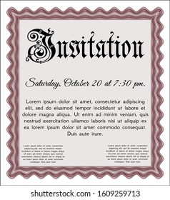 Red Invitation. With guilloche pattern. Nice design. Vector illustration. 