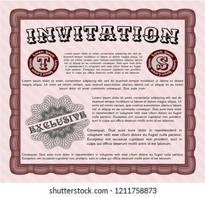 Red Invitation. With linear background. Artistry design. Vector illustration. 