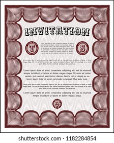 Red Invitation. With linear background. Retro design. Customizable, Easy to edit and change colors. 