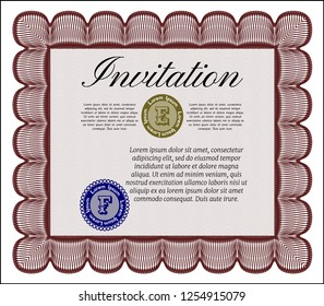 Red Invitation. With linear background. Superior design. Vector illustration. 