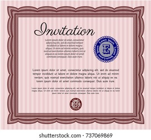 Red Invitation. Lovely design. Customizable, Easy to edit and change colors. With guilloche pattern and background. 