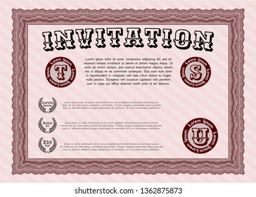 Red Invitation. Lovely design. With linear background. Detailed. 