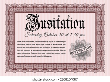 Red Invitation. Modern design. Complex background.  