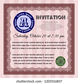 Red Invitation. Money Pattern design. With complex linear background. Detailed. 