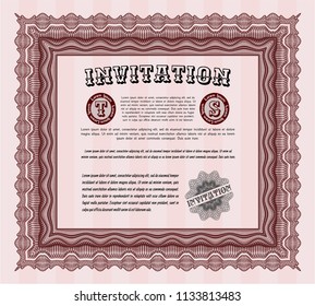 Red Invitation. Money style design. With linear background. Vector illustration. 