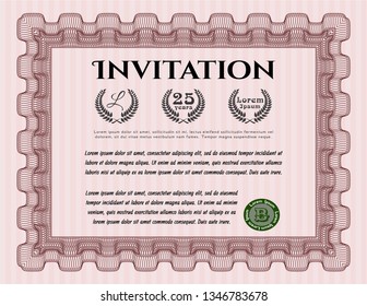 Red Invitation. Money style design. With guilloche pattern. Detailed. 