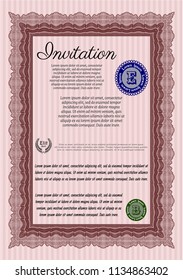 Red Invitation. Perfect design. Vector illustration. With guilloche pattern and background. 