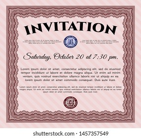 Red Invitation. Printer friendly. Money Pattern design. Detailed. 