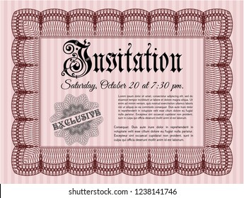Red Invitation. Retro design. With background. Customizable, Easy to edit and change colors. 