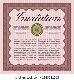 Red Invitation. Retro design. Easy to print. Vector illustration. 