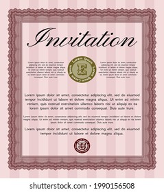Red Invitation. Retro design. With great quality guilloche pattern.  